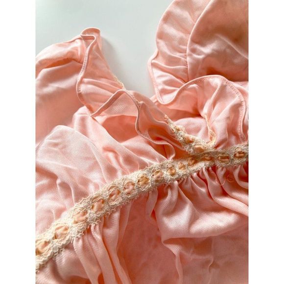 Vintage 80's LUV LEE Pink Satin Lace Ruffle Babydoll Slip, Size M, Union Made - Picture 7 of 11